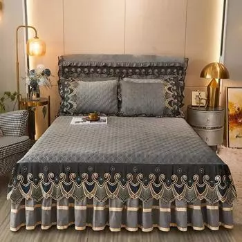 Роскошное кружевное бархатное покрывало с 2 наволочками, юбка-кровать, размер Queen King, толстая теплая простыня, удобная простыня 150x200cm 59x79inch