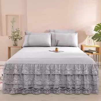 Роскошное кружевное покрывало для кровати Queen/King Size, простыня, юбка, однотонная однотонная юбка для кровати для двуспальной кровати 1pc 120cmx200cm