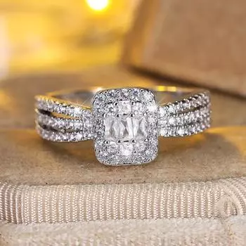 Роскошное квадратное белое циркониевое кольцо, модная вечеринка, предложение о свадьбе, ювелирные изделия, подарок, обручальные кольца для женщин 6 серебряный