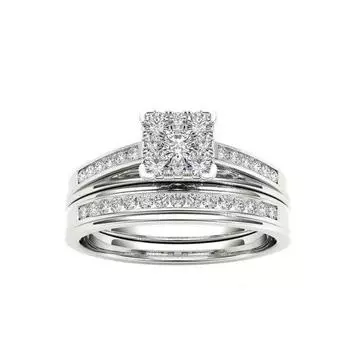 Роскошное квадратное циркониевое двухслойное обручальное кольцо невесты, свадебные украшения на палец US 10 серебряный