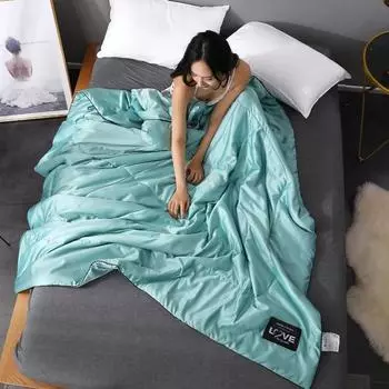 Роскошное летнее стеганое одеяло с наполнителем из мятного волокна, мягкое шелковистое летнее одеяло, моющееся тонкое одеяло с кондиционером 110x150cm