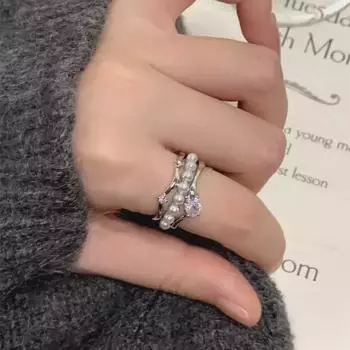 Роскошное многослойное кольцо с жемчугом и цирконием: Модный и уникальный дизайн указательного пальца для женщин