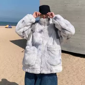 Роскошное модное брендовое пальто из овечьей шерсти с принтом тай-дай для мужчин и женщин больших размеров, теплая и плотная хлопковая куртка, корейская версия хлопковой куртки S серый