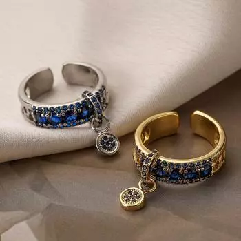 Роскошное модное медное позолоченное открытое кольцо с геометрическим цирконом, женское нишевое ретро-легкое подходящее кольцо Adjustable Opening