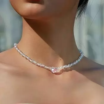 Роскошное модное ожерелье на ключицу с жемчугом и кристаллами, цепочка с милыми розовыми бриллиантами, женские украшения