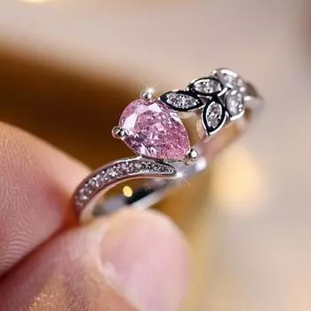 Роскошное модное серебряное кольцо с розовым цирконием для женщин, свадебные украшения для невесты 6 розовый/серебряный