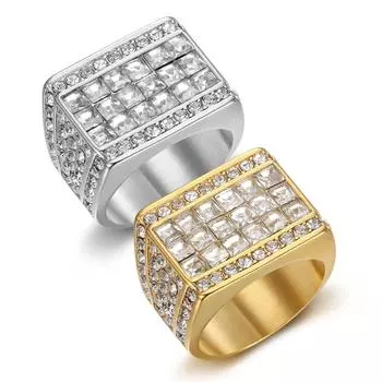 Роскошное мужское кольцо, модное кольцо с бриллиантом из нержавеющей стали 316, квадратное кольцо с бриллиантом в стиле хип-хоп для Mela, золотое ювелирное изделие в стиле панк для вечеринки 8