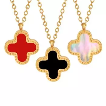 Роскошное натуральное черное и белое ожерелье с четырьмя листочками клевера из морской ракушки, модное индивидуальное ожерелье из титановой стали на ключицу, женское двухстороннее ожерелье белый