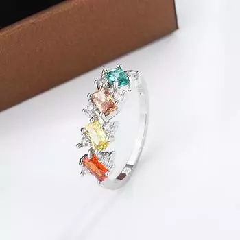Роскошное нерегулярное красочное ограненное принцессой рубиновое топазовое изумрудное шампанское бриллиантовое парное кольцо для женщин свадебный подарок ювелирные изделия 10 белый