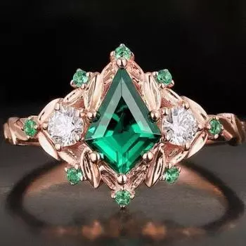 Роскошное новое кольцо с ромбовидным изумрудным цирконом, женское бриллиантовое кольцо в придворном стиле из розового золота, прямые продажи. No. 6