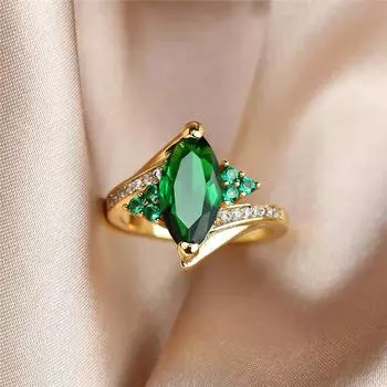 Роскошное обручальное кольцо цвета желтого золота для женщин, винтажное обручальное кольцо с зеленым камнем огранки маркиза, ювелирные изделия, подарки 7