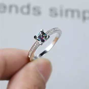 Роскошное обручальное кольцо с радужными камнями принцессы для женщин, обручальное кольцо серебряного цвета 6