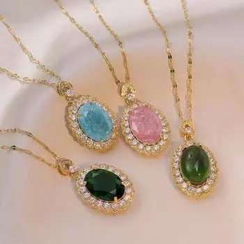 Роскошное овальное ожерелье с цирконием для женщин, новинка 2024 года, цепочка из нержавеющей стали, ювелирные изделия, аксессуары для вечеринок 45cm синий