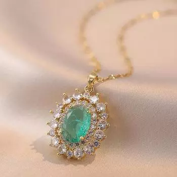 Роскошное овальное ожерелье с подвеской из циркония для женщин, модное золотого цвета, ожерелья из нержавеющей стали, вечерние ювелирные аксессуары