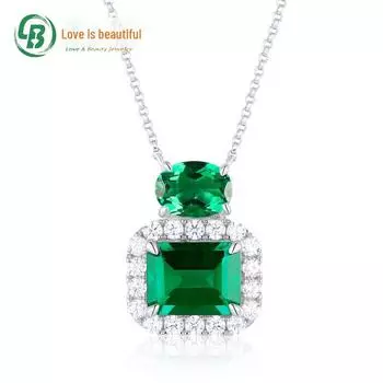 Роскошное ожерелье с изумрудной подвеской на ключицу - серебро 925 пробы с цветными драгоценными камнями 925 Silver