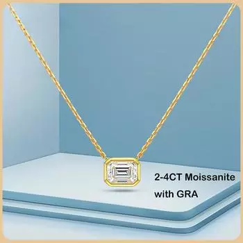 Роскошное ожерелье с подвеской из муассанита 2-4CT D цвета изумрудной огранки для женщин S925, комплект с серебряным ободом, бриллиантовые ожерелья, ювелирные изделия