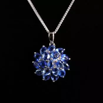Роскошное ожерелье с подвеской из натуральных голубых камней кианита с цветочным узором из серебра 925 пробы для женщин, подарок на годовщину вечеринки M синий