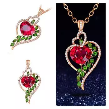 Роскошное ожерелье с подвеской в форме сердца из рубина и персика, цепочка для свитера, подарок на день рождения, юбилей, день матери, ювелирное изделие серебряный