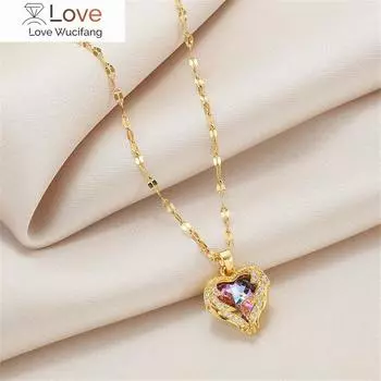 Роскошное ожерелье с подвеской в виде сердца океана с цирконием для женщин, корейская мода, ювелирные изделия из нержавеющей стали, женская свадебная цепочка на шею золотой