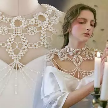 Роскошное ожерелье в стиле бохо с искусственным жемчугом, винтажное ажурное съемное шаль на плечо, аксессуары для свадебного платья