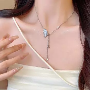 Роскошное ожерелье в виде бабочки в корейском стиле с кисточками и цирконом X1396