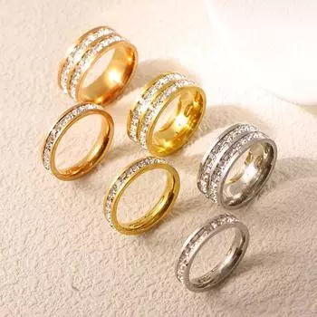 Роскошное парное кольцо Starry Sky с двумя и одним бриллиантом - титановая сталь, устойчивая к выцветанию