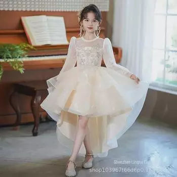 «Роскошное платье принцессы с ласточкиным хвостом для девочек»: Длинная юбка осень/зима для фортепианных концертов и свадеб. 150 cm