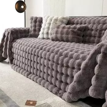 Роскошное плюшевое полотенце для дивана с имитацией кролика, зимнее теплое пушистое покрывало, супермягкий гладкий утолщенный бархатный чехол для дивана 180x130cm 1pc