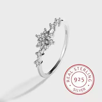 Роскошное подлинное кольцо из серебра 925 пробы со снежинками и четырьмя когтями, круглое геометрическое, высокого класса, для помолвки с ювелирными изделиями для женщин 6 белый