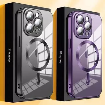 Роскошное покрытие для магнитного чехла Magsafe для телефона Iphone 14 13 11 12 Pro Max, прозрачное стекло с прозрачными линзами, защитная крышка 14 for iphone11 Pro(5.8 ) фиолетовый
