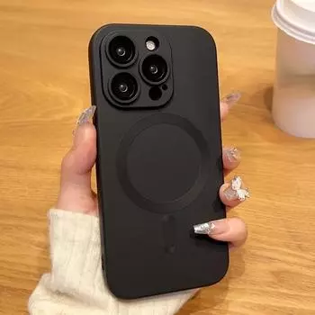 Роскошное покрытие для магнитного беспроводного зарядного чехла Magsafe для iPhone 16 15 14 Plus 13 12 11 Pro Max, защитное стекло для камеры For iPhone 15 Pro Max чёрный