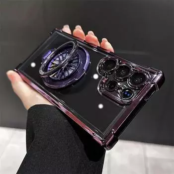 Роскошное покрытие, прозрачный чехол с вращающимся на 360° кронштейном для Samsung S25 S24 Ultra S23 FE S22 Plus A34 53 54 55 15 16, подставка, держатель, бампер, чехол Samsung S22 чёрный