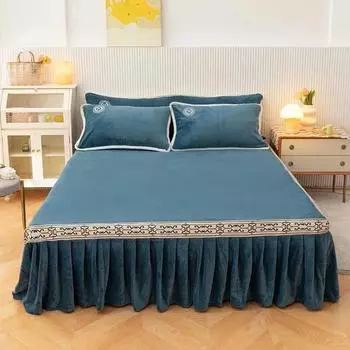 Роскошное покрывало с вышивкой, 1 шт., фланелевое покрывало + 2 шт., наволочка, плотная, мягкая, быстрая, теплая, бархатная, плюшевая юбка-кровать, однотонная 3pcs set 150x200cm