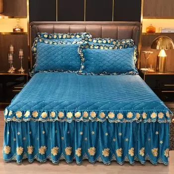 Роскошное покрывало с вышивкой для кровати, бархатное покрывало Queen King, комплект мягких стеганых покрывал с рюшами, двойной с 2 наволочками 150x200cm 59x79inch красный