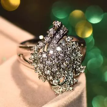 Роскошное преувеличенное серебряное цветное блестящее белое каменное фианитовое стекируемое цветочное кольцо для помолвки невесты обручальное кольцо большое широкое ювелирное изделие 6