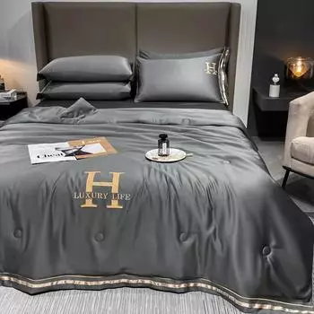 Роскошное прохладное одеяло, летнее одеяло из стилизованного ледяного шелка для кондиционирования воздуха, тонкое одеяло для односпальной, двуспальной и королевской кровати 150x200cm-1pc Quilt