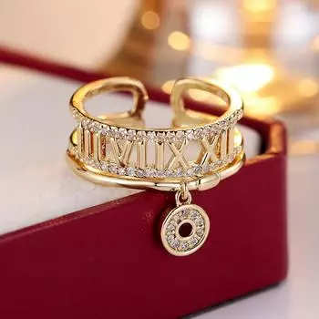 Роскошное простое модное золотое кольцо с римскими цифрами и цирконием для женщин, регулируемое кольцо на указательный палец, помолвочное свадебное украшение золотой