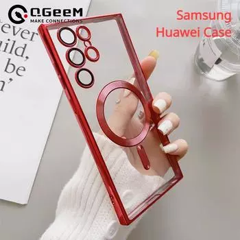 Роскошное прозрачное покрытие для чехла Magsafe для Huawei Mate 40 Samsung Galaxy S22 S23 S21 Ultra Plus, силиконовые прозрачные чехлы с беспроводной зарядкой Samsung S21 FE чёрный