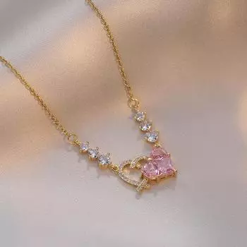 Роскошное розовое ожерелье с цирконием в форме сердца для женщин, новинка 2023 года, модная цепочка из нержавеющей стали золотого цвета, ювелирные изделия, аксессуары для свадебной вечеринки белый