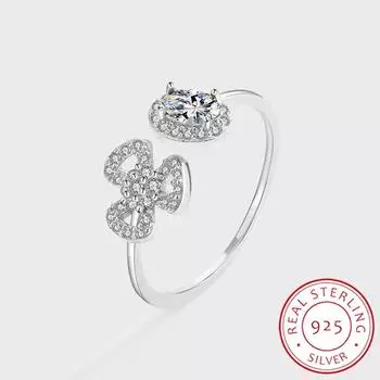Роскошное серебряное кольцо S925 для женщин. Изысканная форма клевера. Ювелирные изделия из стерлингового серебра. Простое свадебное обручальное кольцо из стерлингового серебра. Resizable серебряный