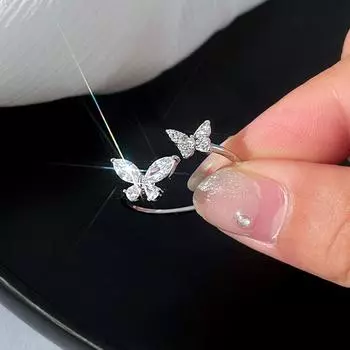 Роскошное серебряное кольцо с бабочкой из циркония для женщин, преувеличенное индивидуальное регулируемое кольцо на палец, свадебные украшения для вечеринки