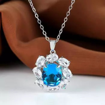 Роскошное синее цветное ожерелье с подвеской в виде цветка для женщин, свадебное, помолвочное, банкетное, ожерелье, подарок синий