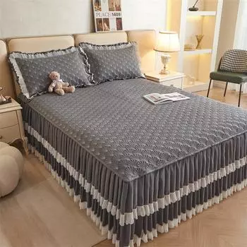 Роскошное супермягкое толстое хлопковое постельное белье, юбка, кружевное стеганое покрывало принцессы с вышивкой, противоскользящее покрывало без наволочки 120x200cm 1pc