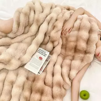 Роскошное толстое плюшевое одеяло из искусственного меха кролика, всесезонное, ультра-плюшевое, уютное, мягкое, декоративное одеяло для использования на диване, кровати, для путешествий 100x150