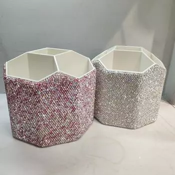 Роскошное ведро для хранения кистей для макияжа с бриллиантами, 5 сеток, губная помада, карандаш для бровей, органайзер, коробка со стразами, настольная стойка, сверкающий подарок 5