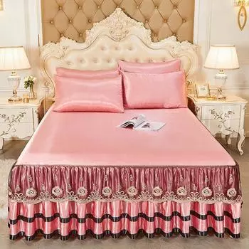 Роскошное вышитое покрывало для дома, украшение для постельного белья, юбка, коврик для постельного белья, европейское постельное белье, складное для кровати размера «queen-king-size» 3 Pcs 60x100cm