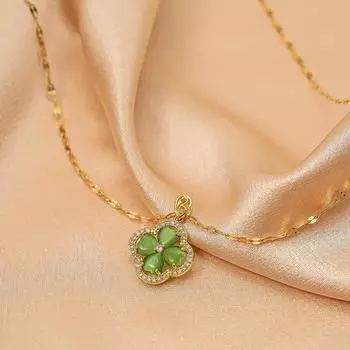 Роскошное зеленое ожерелье из титановой стали с четырьмя листами клевера, роскошное красное женское ожерелье с цепочкой на ключицу зелёный