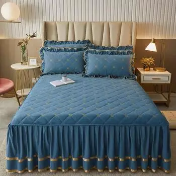 Роскошное зеленое стеганое покрывало на кровать. Юбка для кровати размера «queen-size». Цельная противоскользящая простыня с юбкой высотой 45 см. Текстиль для дома. 1 Pc Skirt 120x200cm