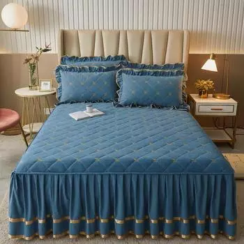 Роскошное зеленое стеганое покрывало на кровать. Юбка для кровати размера «queen-size». Цельная противоскользящая простыня с юбкой высотой 45 см. Текстиль для дома. 1 Pc Skirt 120x200cm