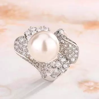 Роскошное жемчужное кольцо с золотыми бусинами, белыми бусинами, серыми бусинами, открытое кольцо, новая мода, ретро-мода для пригородных поездок